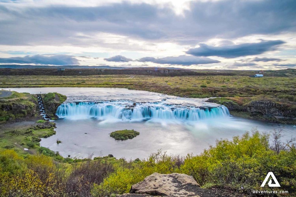 Summer view of faxi waterfall in Iceland