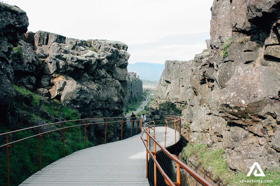 wooden hiking path in Thingvellir National Park