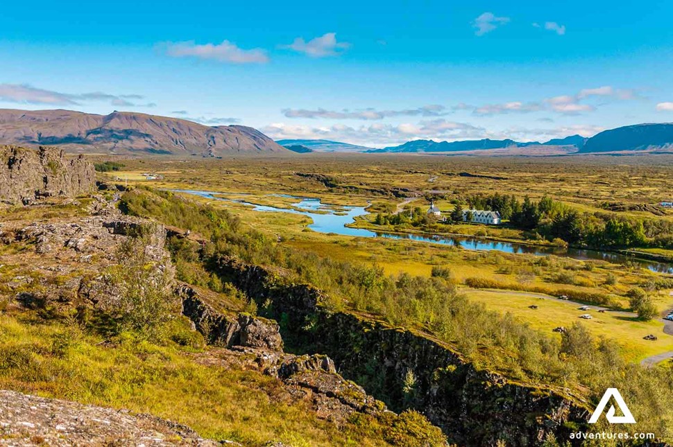 Sunny summer view in Thingvellir in Iceland