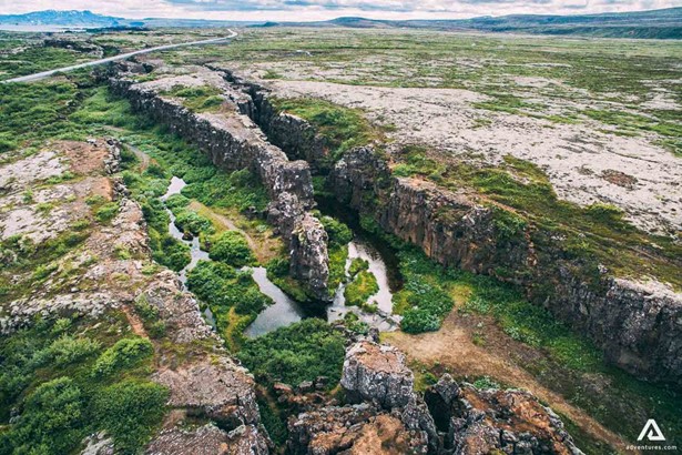 thingvellir national park view in summer from a drone