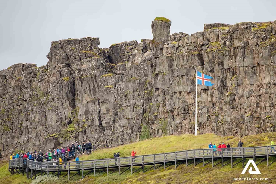 Icelandic flag waving in Thingvellir 
