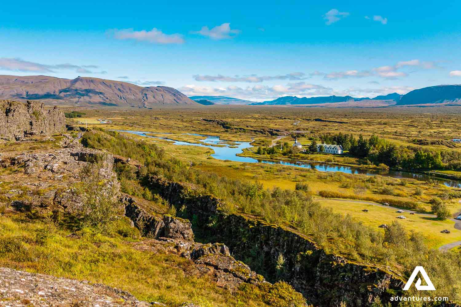 Sunny thingvellir view between to tectonic plates