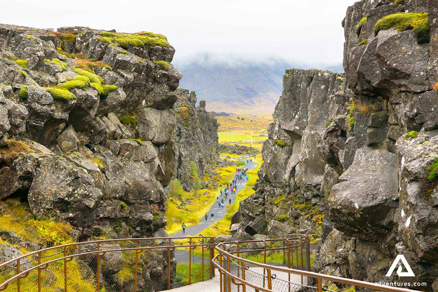 a view of walking path in Thingvellir