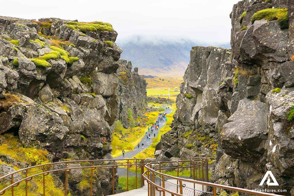 a view of walking path in Thingvellir