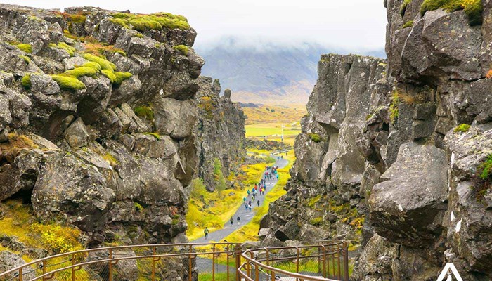 a view of walking path in Thingvellir national park