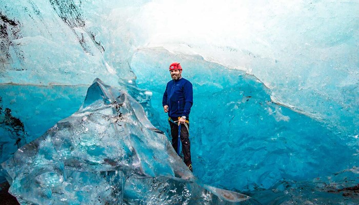man inside Crystal Ice cave