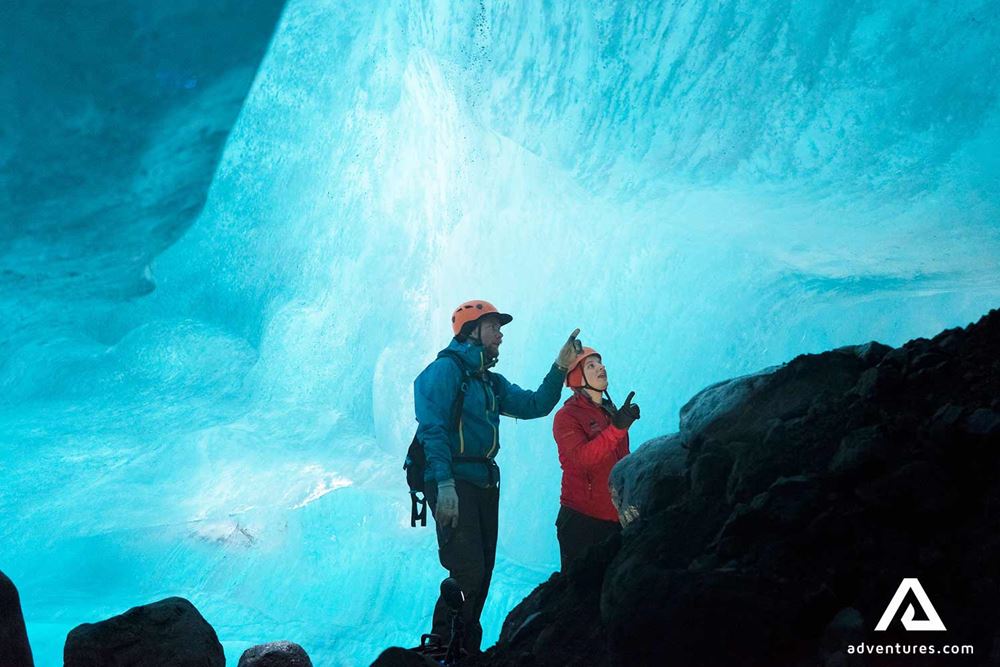 Guide showing Crystal Ice cave