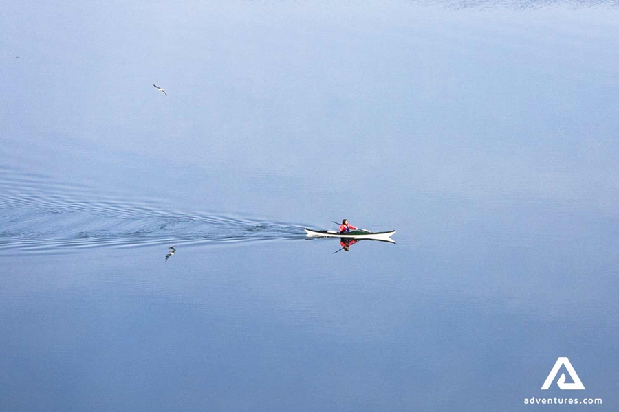 Aerial view of a man solo kayaking