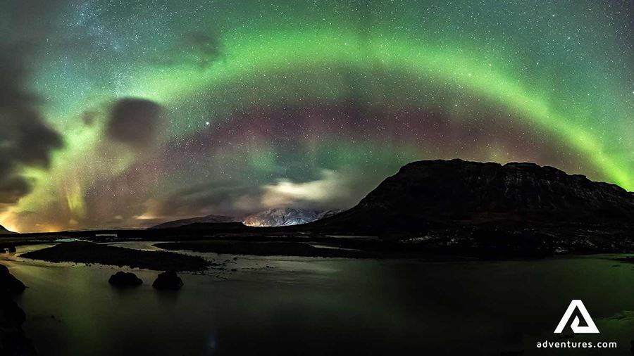 northern lights panoramic view in iceland
