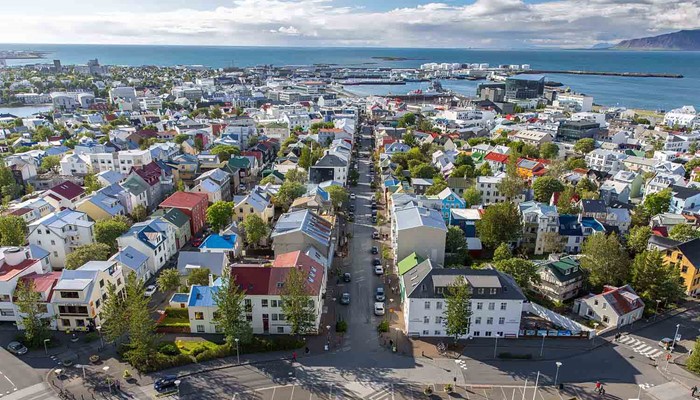 colourful houses in reykjavik from above