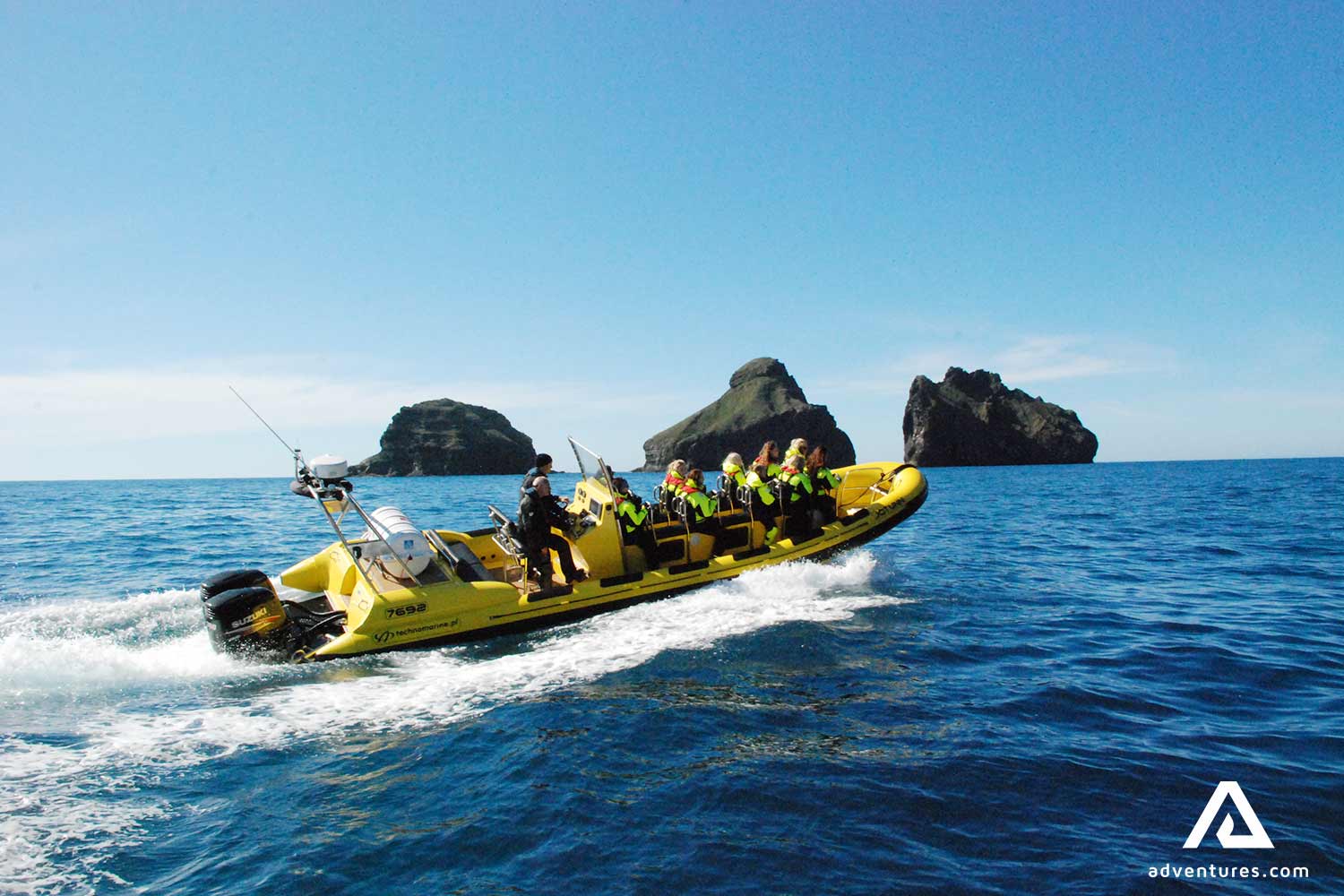small group on a rib boat tour in vestmannaeyjar