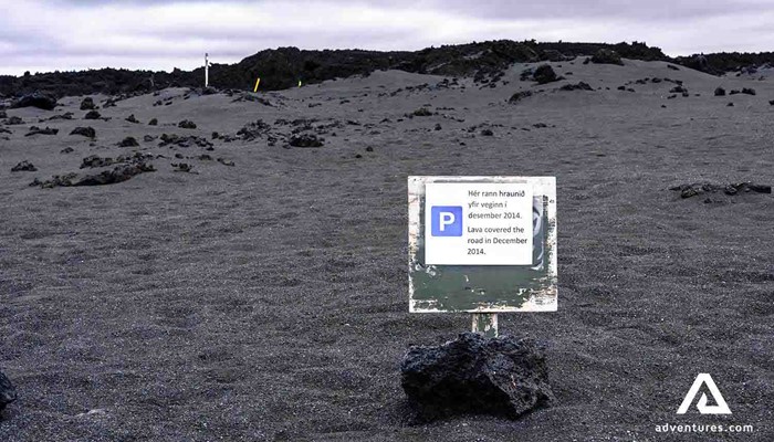 warning parking lot sign near Askja in the north of Iceland