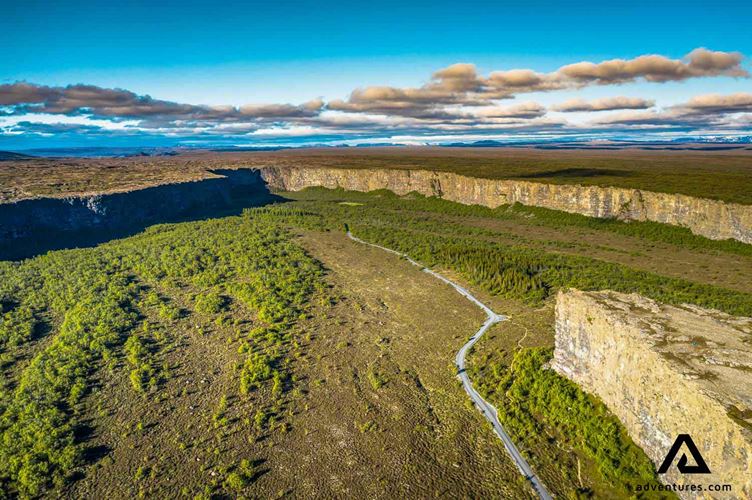 birds eye view above asbyrgi canyon birds eye view above asbyrgi canyon in the north of Iceland