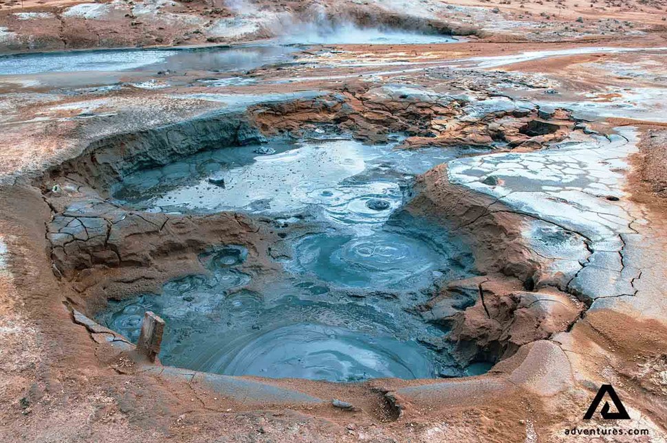 geothermal mud pools in hverir near myvatn area