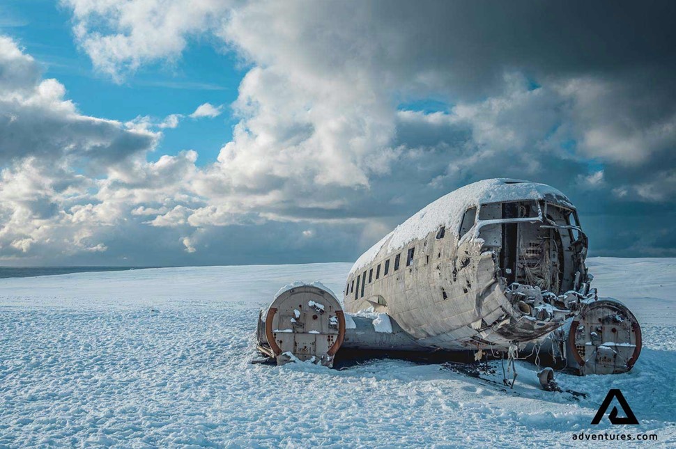 dc3 plane wreck in winter in solheimasandur