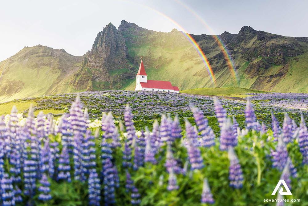 very colourful summer view of vikurkirkja