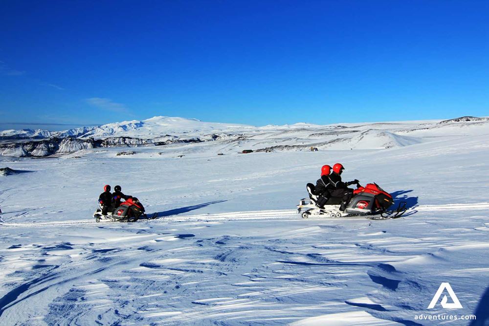 Small group snowmobiling