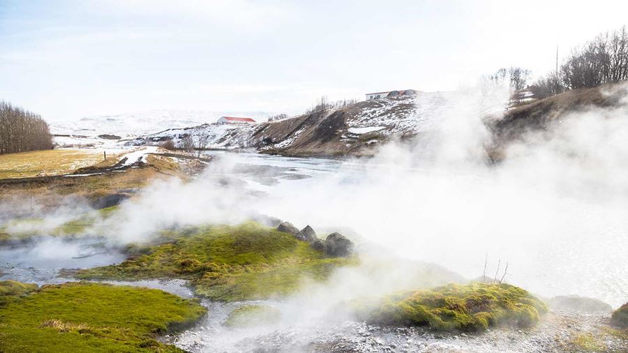 steaming hot springs in secret lagoon