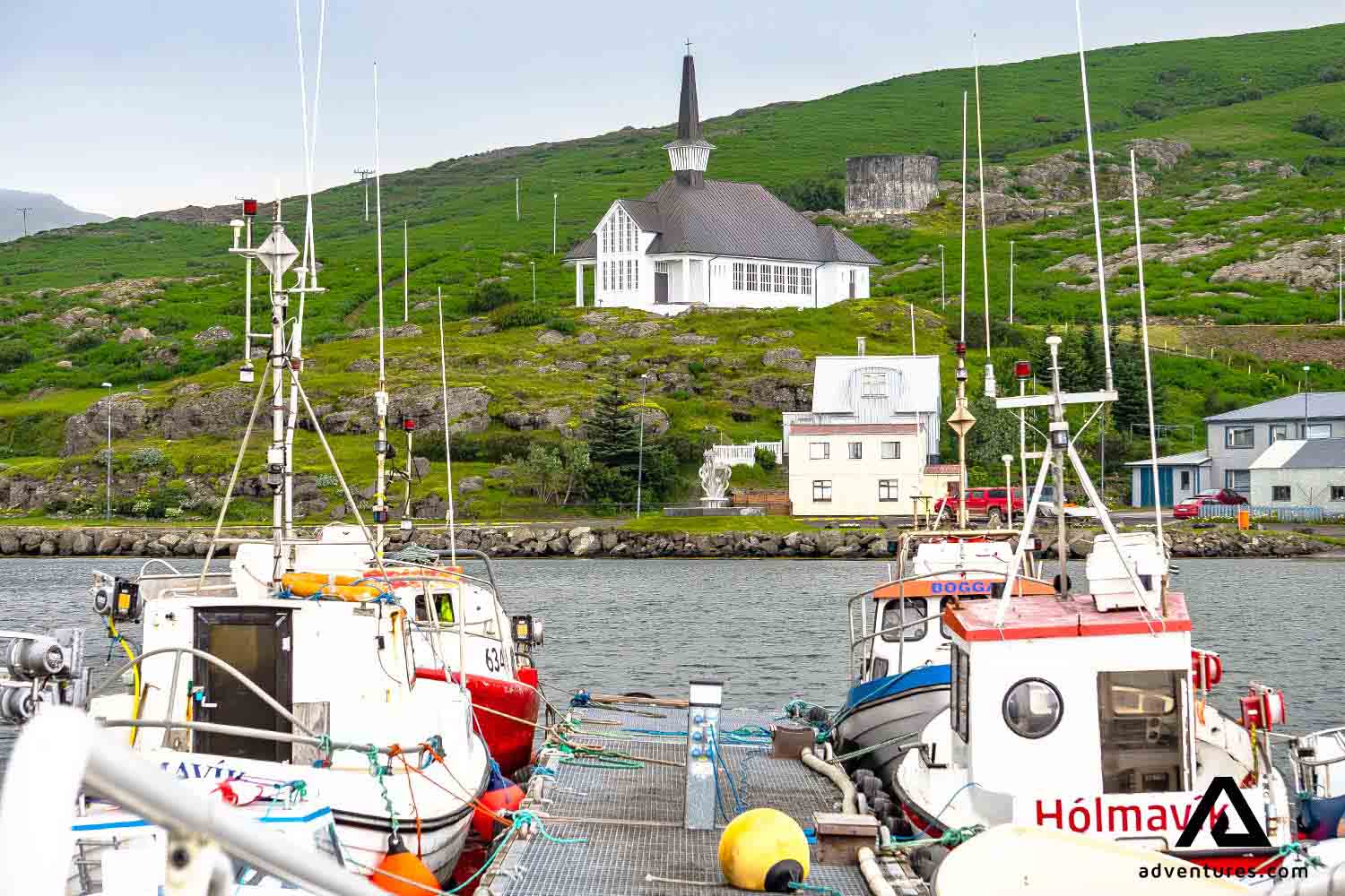 Holmavik town harbor view