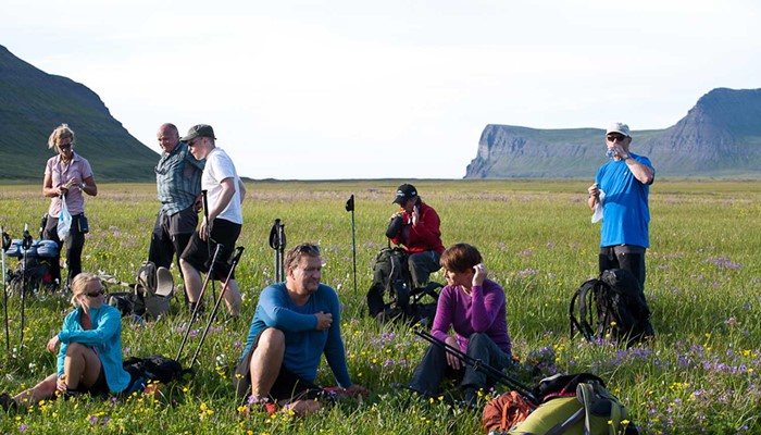 group of hikers in westfjords hornstrandir