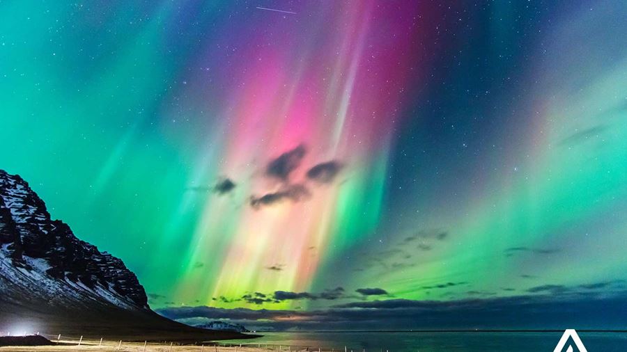 colourful northern lights in winter