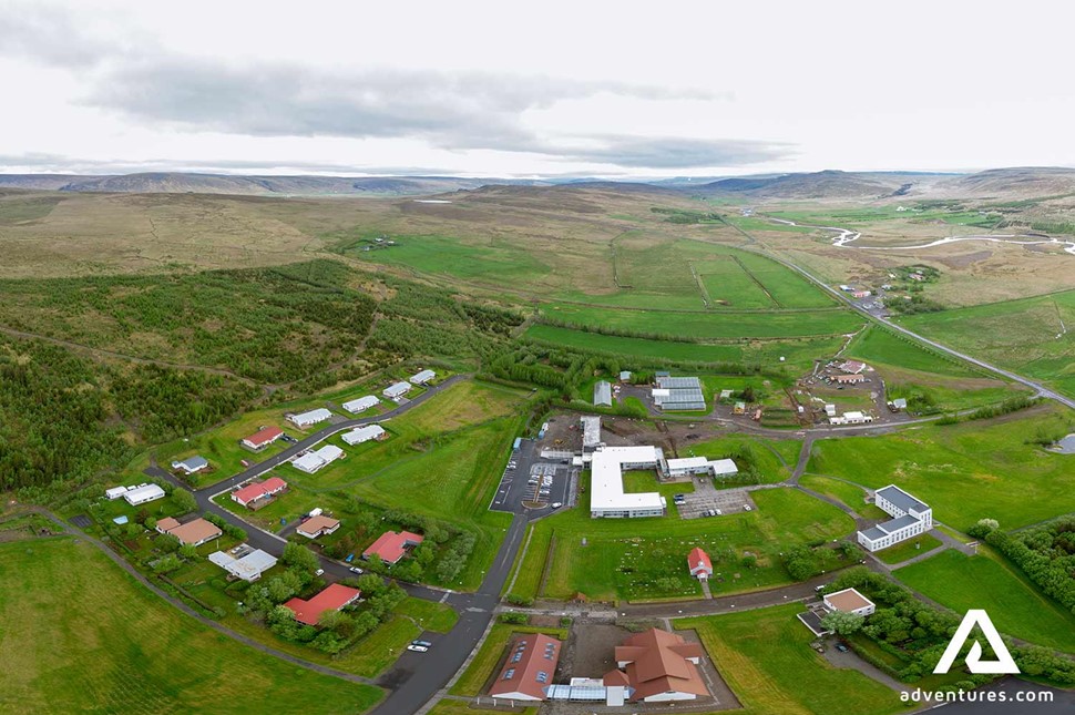 aerial view of Reykholt town