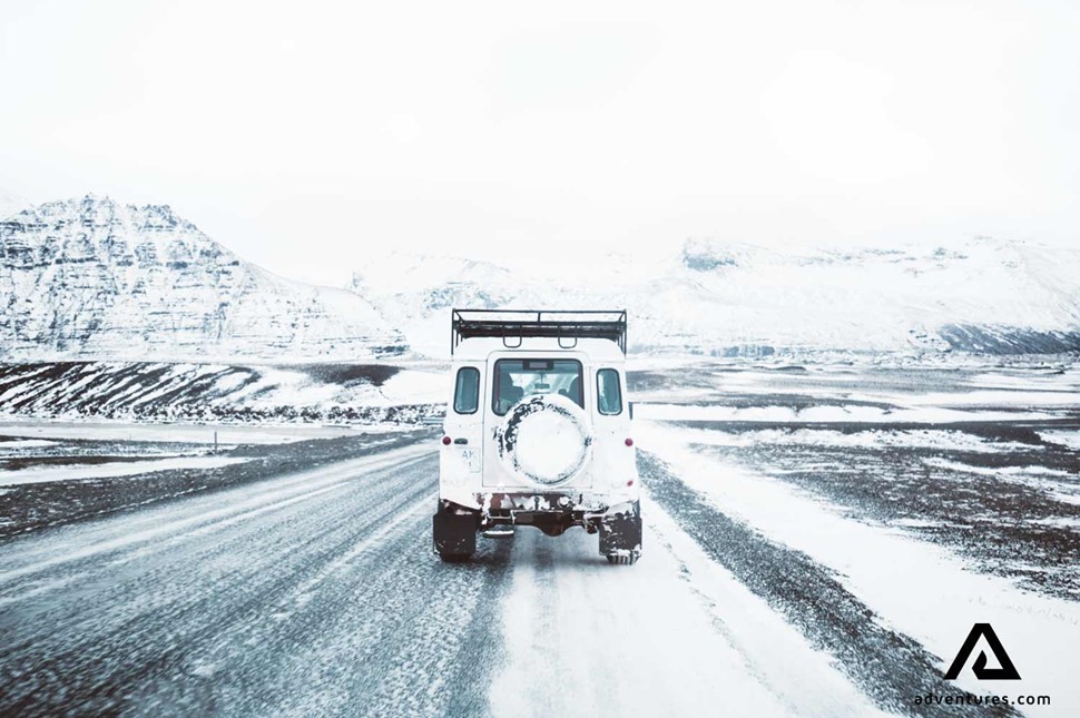 icy snowy winter road near skaftafell in iceland