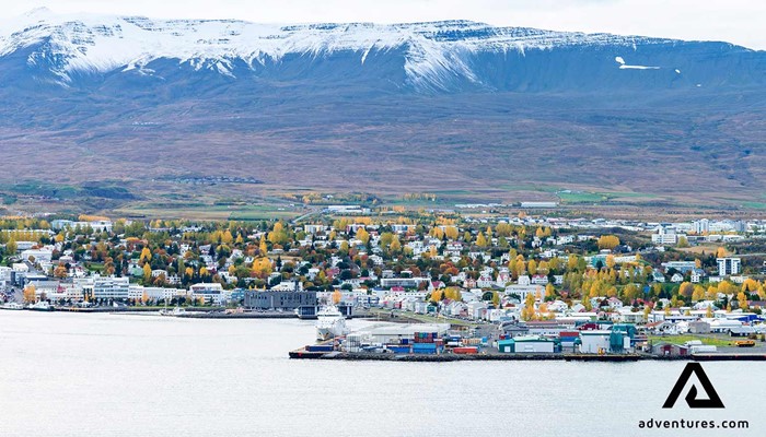 view of akureyri in the north of iceland
