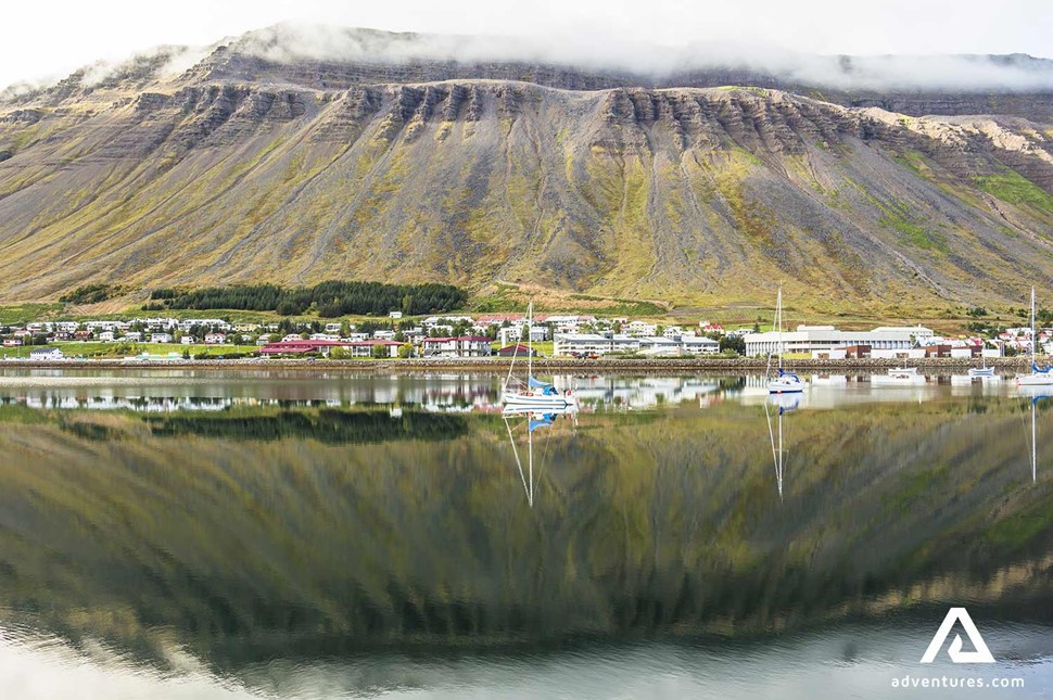 mirror reflection near isafjordur in iceland
