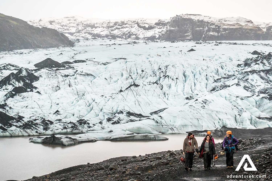 small group walking back from solheimajokull
