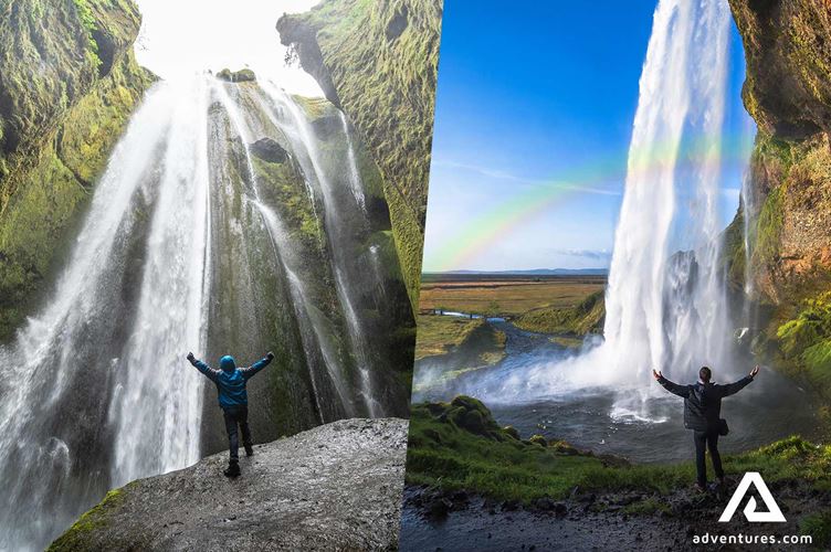spreading arms near gljufrabui and seljalandsfoss spreading arms near gljufrabui and seljalandsfoss waterfalls