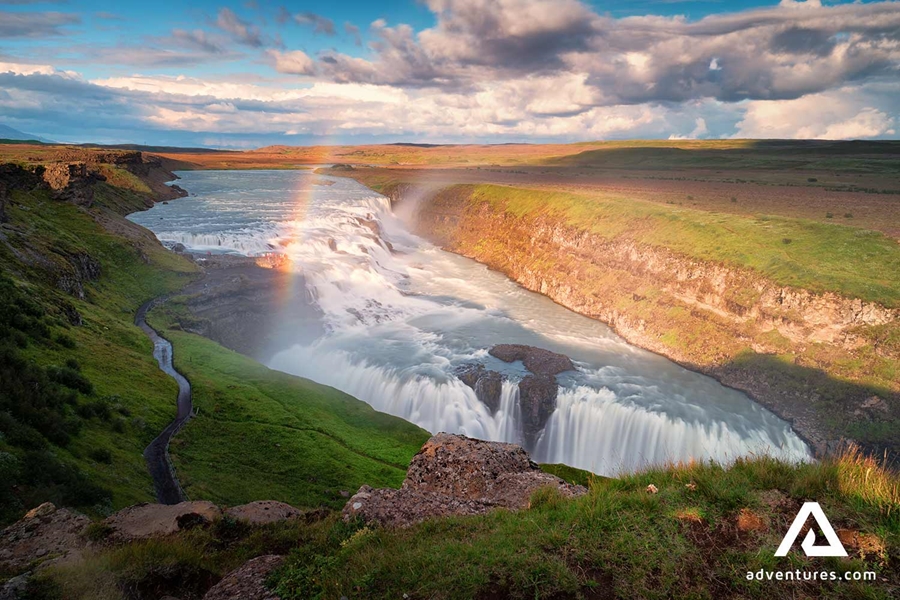 view of gullfoss waterfall with a rainbow