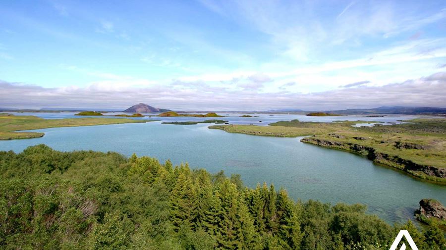 aerial drone view of lake myvatn