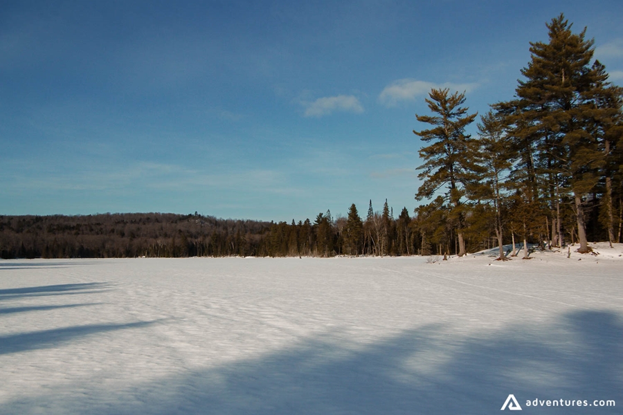 Frozen winter lake in Canada