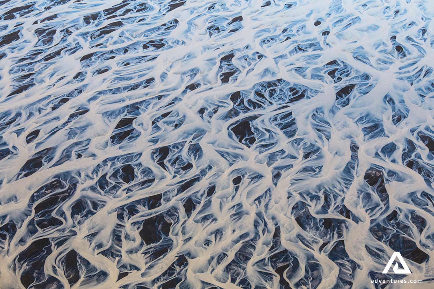 aerial view of small rivers in the south iceland