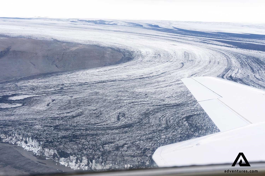 flightseeing views above vatnajokull outlet glacier