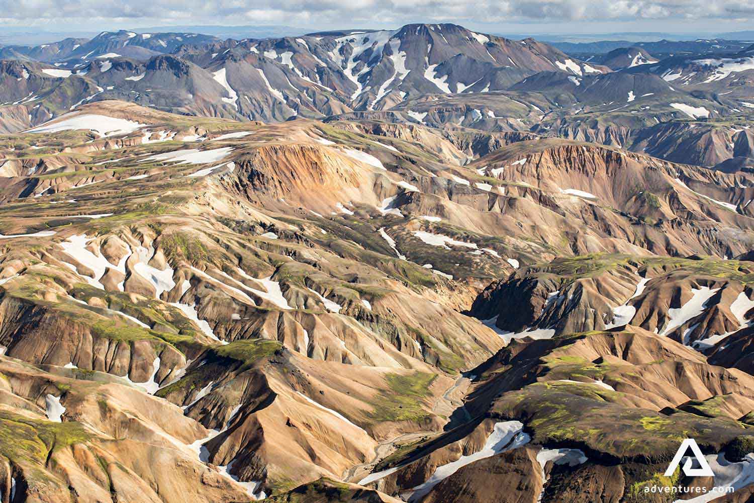 aerial view above landmannalaugar mountains in summer