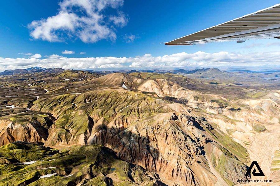 flying through landmannalaugar mountains
