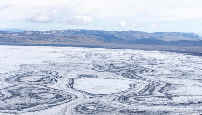 soil formations on a melting glacier in iceland on vatnajokull outlet glacier