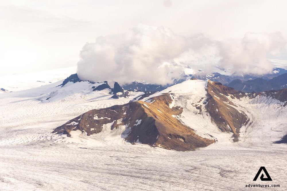 airplane view of a mountain on vatnajokull glacier