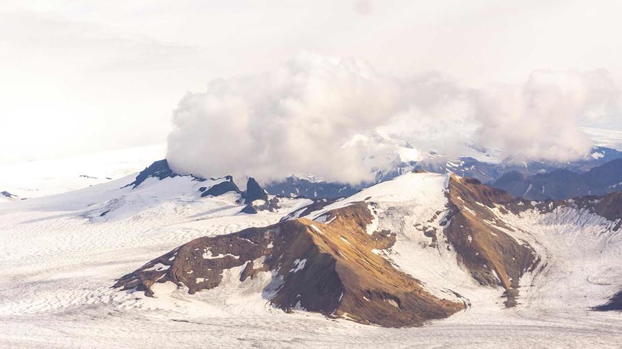 airplane view of a mountain on vatnajokull glacier