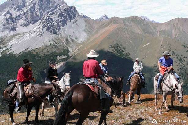 Tourists on a horseback tour