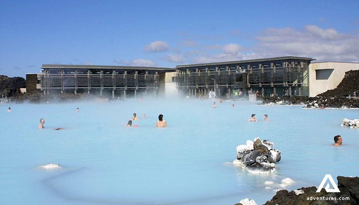 sunny day at blue lagoon in iceland