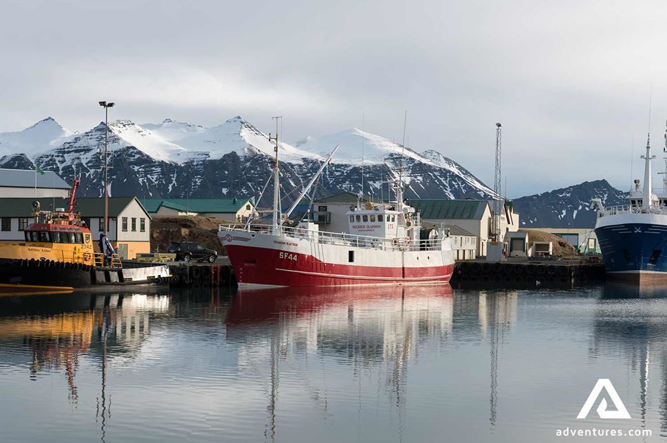 fishing boats in the town of hofn in iceland