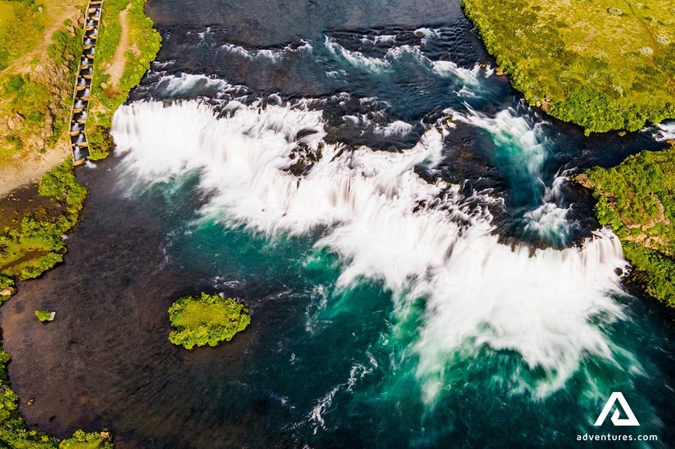 birds eye view of faxi waterfall in iceland