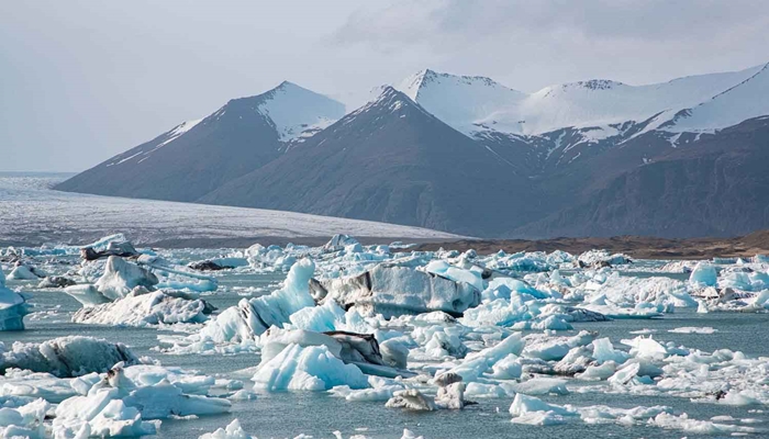 many icebergs in jokulsarlon glacier lagoon