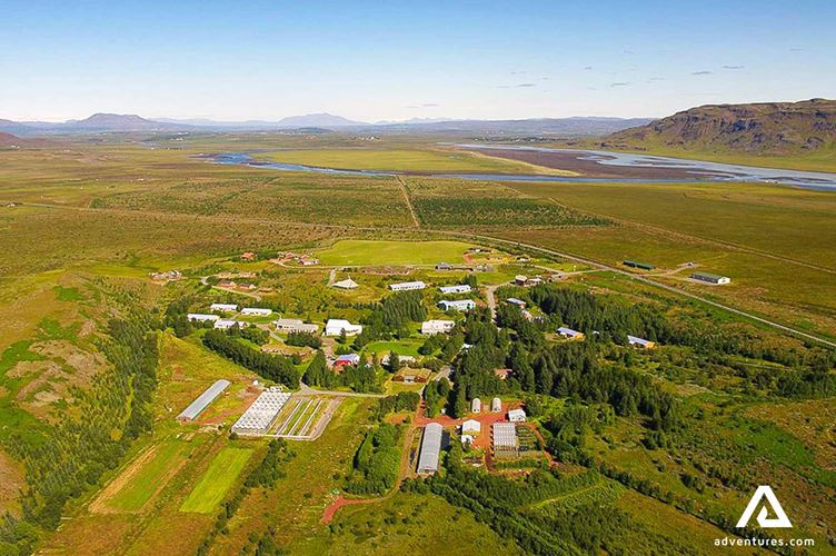 aerial view of solheimar village aerial view of solheimar village in iceland