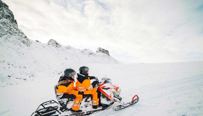 snowmobiling on langjokull in iceland