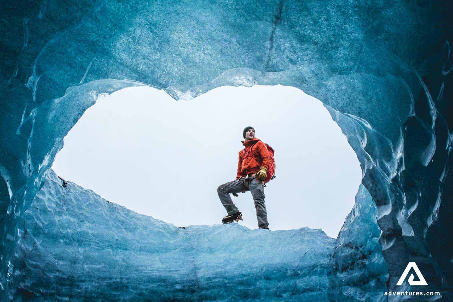a view through a hole in solheimajokull glacier