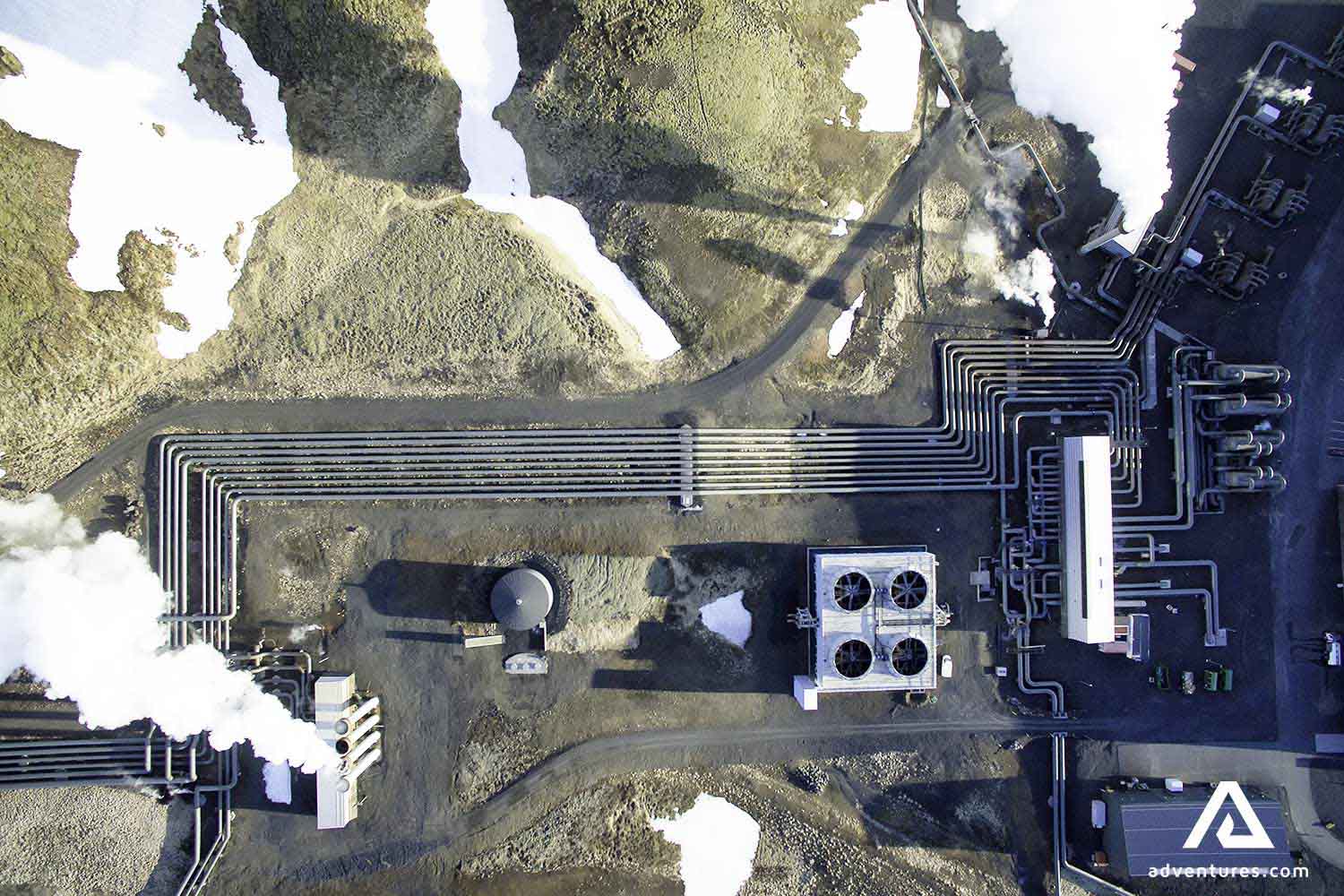 Hellisheidi power plant from above in iceland